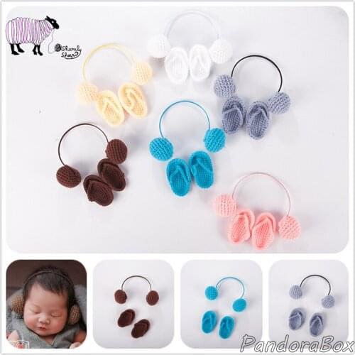 Headphone+Slipper Newborn Photography Props Baby Boy Girl Photo Shoot Studio Funny Prop Infant fotoshooting Accessories