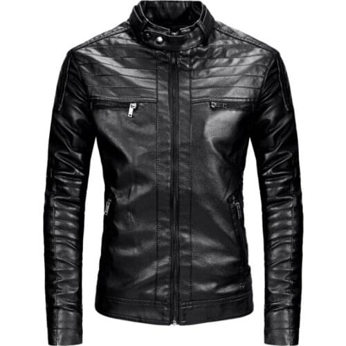 New Mens Leather Jacket Fashion Black Motorcycle Leather Jacket Men Slim Fit Faux Leather Coat Zipper Punk Jacket Male