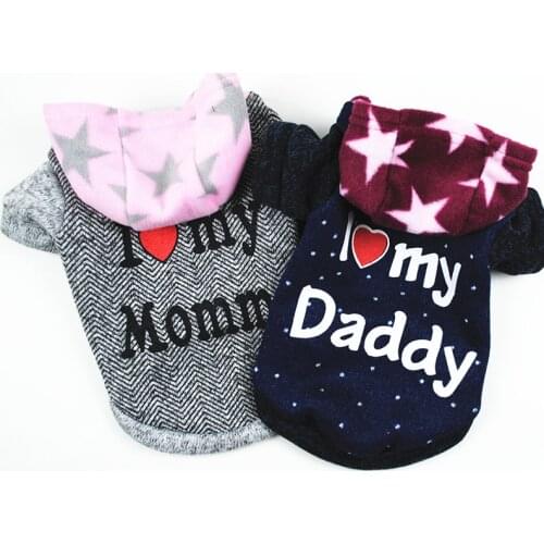 Autumn Winter Dog Clothes Hooded Fleece Pullover Dogs Pets Clothing Warm Puppy Dog Cat Sweater I Love My Daddy Mommy Pet Coat
