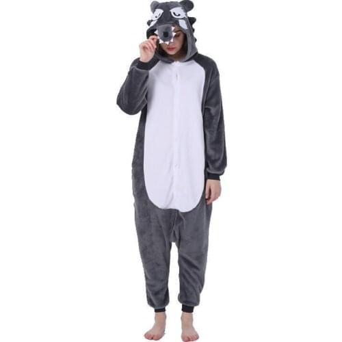 Cosplay Kigurumi Adult Pajamas Wolf Onesies Winter Hooded Jumpsuit Halloween Costumes For Women Men Sleepwear