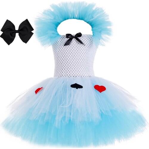 Princess Alice Tutu Dress Baby Girls Birthday Party Tulle Dresses Sky Blue White Maid Cosplay Halloween Costume for Kids Clothes