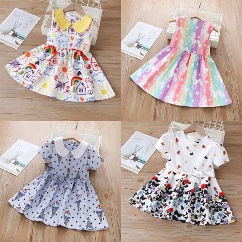 Princess Dress 2021 New European American Dress Baby Girls Spring Summer Short Sleeved Clothes Kids Butterfly Print Bow Costume