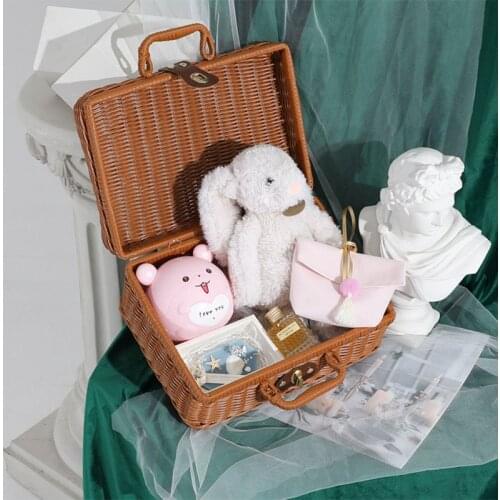 Rattan Gift Box Suitcase Shape Bags for Packaging Cosmetics Clothes Gift Baske Baby Shower Party Favors Gift Bags with Handles
