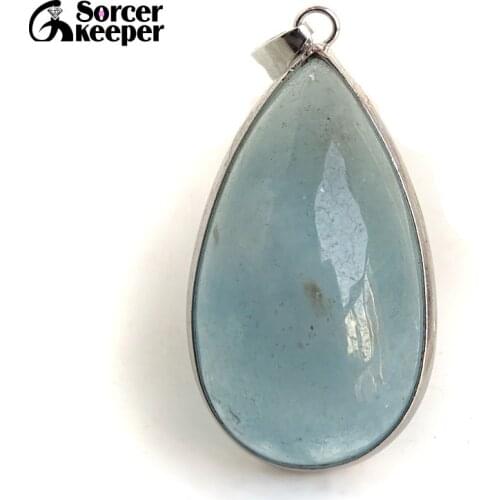 Genuine Aquamarinea Gem Real Natural Ocean Blue Aquamarln Pendant Necklace For Woman Man CBA Beads Stone Jewelry DIY Gift BF125