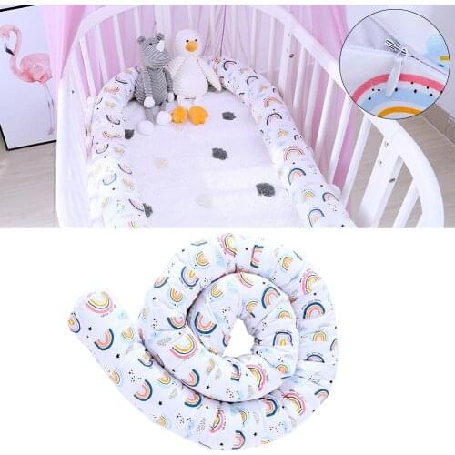 Baby Crib Bumper Pads Washable Soft Cradle Protective Pillow Print Rainbow Baby Crib Bumpers Soothing Long Pillow Cushion