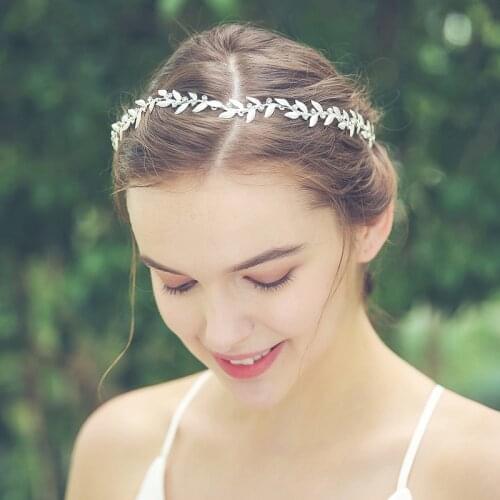 Silver Color Leaf Rhinestone Headband Summer Bridal Headband Hair Acccessories For Women Hairband Female Accessories