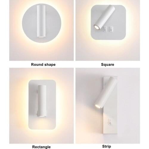 Bedside Reading Light Wall Lights LED Hotel Nordic Minimalist Bedroom Study Round Square Double-Control Rotating Wall Lights