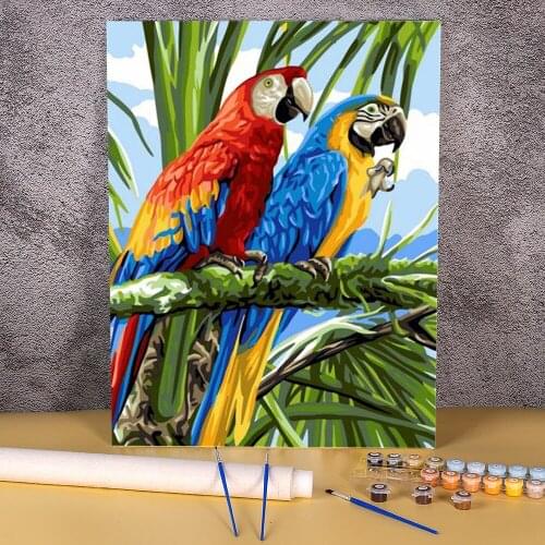 Animal Bird Parrot Painting By Numbers Package Acrylic Paints 50*70 Oil Painting New Design For Wholesale