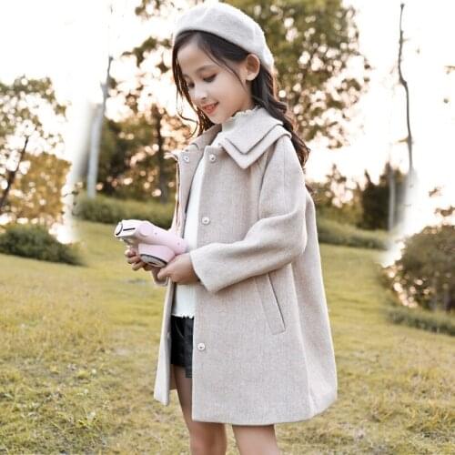 Girls' Coat Woolen 2020 Korean Style New Mid-Length Winter Western Style Lapel Thick Woolen Coat