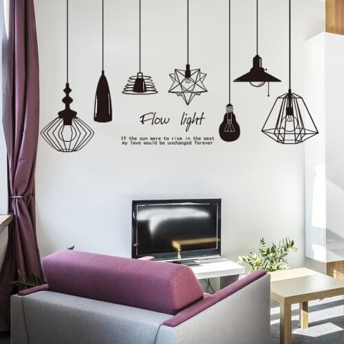 [SHIJUEHEZI] Black Chandelier Wall Stickers DIY Lights Mural Decals for Living Room Bedroom Home Decoration Accessories