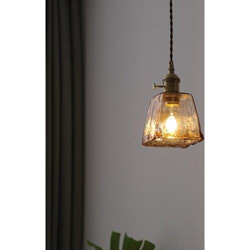 Nordic Retro Brass Glass Chandelier Bar Restaurant Bedside Lamp Creative Medieval Personality Coffee Shop LED Pendant Lights