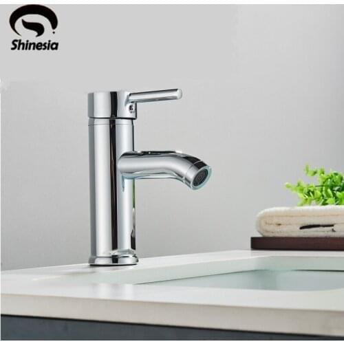 Shinesia Single Handle Chorme Bathroon Basin Faucet for Vessel Sink Hot and Cold Water Mixer Tap Arc Shape Nordic Style