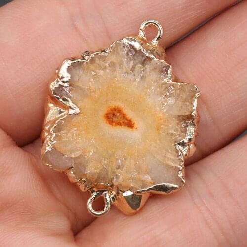 Yellow Agates irregular gold-plated semi-precious stone connector for jewelry making temperament accessories size 20x28mm