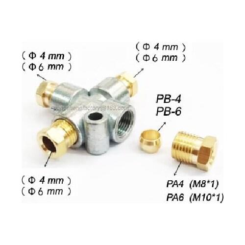 Hose connector cross joint M10*1 female thread 4 way junction block 4T-10-10L+compression bushing PA+seal ring PB