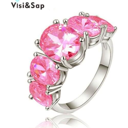 Eleple Pink stone jewellery ring AAA CZ White Gold color fashion Jewelry rings for women engagement Wedding Accessories VSR159