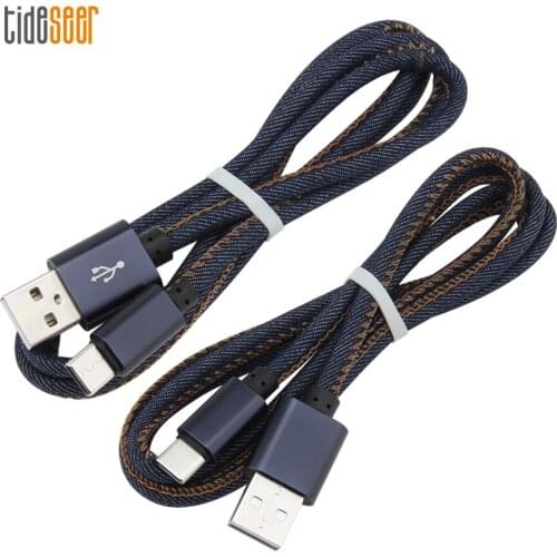 1M Denim Fast Charging Charger Micro USB Type C Cable Wire Data Cord for iPhone 12 XS Max 11 Samsung Xiaomi Mobile Phone Cables