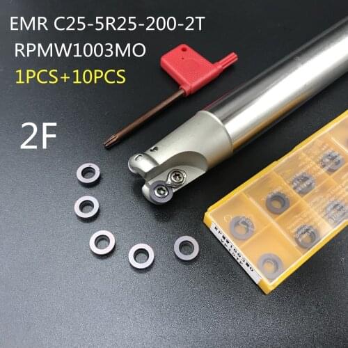 10PCS RPMW1003MO VP15TF+1PCS 25mm milling cutter EMR C25-5R25-200-2T machining center handle carbide insert lathe cutter