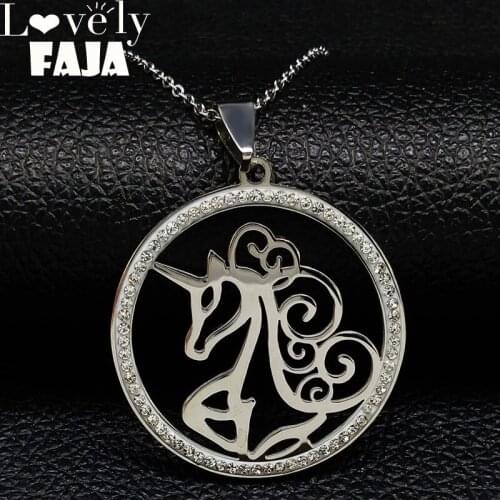 2021 Fashion Unicorn Stainless Steel Necklaces Pendants for Women Silver Color Crystal Necklaces Jewelry collar gato N132S03