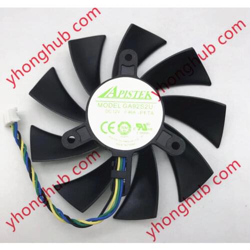 APISTEK GA92S2U PFTC GTX 10800 DC 12V 0.46A Dia 85mm 4-Wire Server Frameless Fan