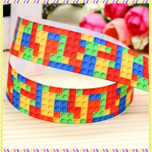 7/8'' Free shipping building block printed grosgrain ribbon hairbow headwear party decoration diy wholesale OEM 22mm P4113