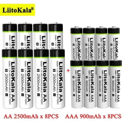 8pcs Liitokala 1.2V AA 2500mAh Ni-MH Rechargeable battery + 8pcs AAA 900mAh for Temperature gun remote control mouse batteries
