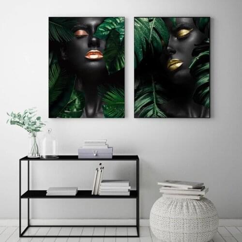 Abstract Sexy Girl with Leaf Paintings Print On Canvas Art Fashion Women Posters Modern Wall Pictures for Living Room Home Decor