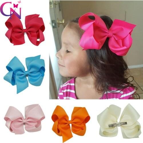CN 2pcs/lot 6" Ribbon Hair Bows With Hair Clips For Kids Girls Handmade Plain Ribbon Jumbo Bows Hair Barrette Hair Accessories