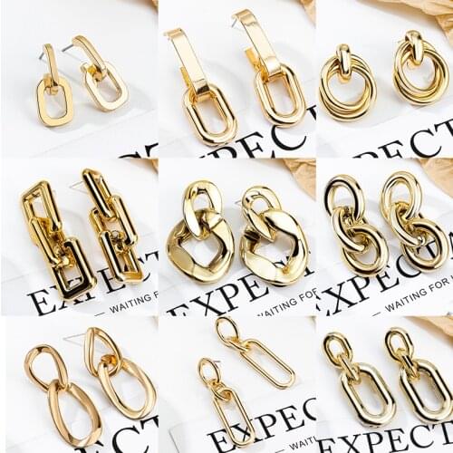 BLINLA 2021 New Fashion Vintage Gold Metal Drop Earrings For Women Statement Geometric Circle Dangle Earrings Trend Jewelry Gift