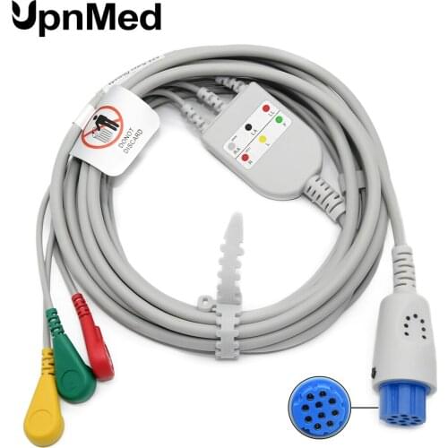 Datex Cardiocap 10 Pin 3 Lead One Piece ECG Cable,Snap,IEC