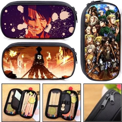 Anime Japanese Cartoon Attack on Titan Kids Pencil Bags Make Up Case For Women Kids School Supplies Stationery Boys Bookbag