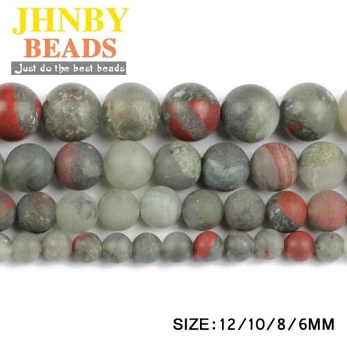 JHNBY Matte African bloodstone Natural Stone Round Loose beads ball 6/8/10/12MM Fashion Jewelry bracelet making accessories DIY