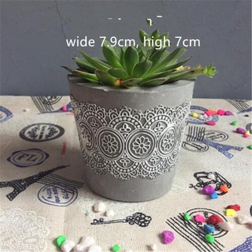 Lace Design Round Shape Flowerpot Silicone Mold Creative Diy Cement Clay Pot Mould