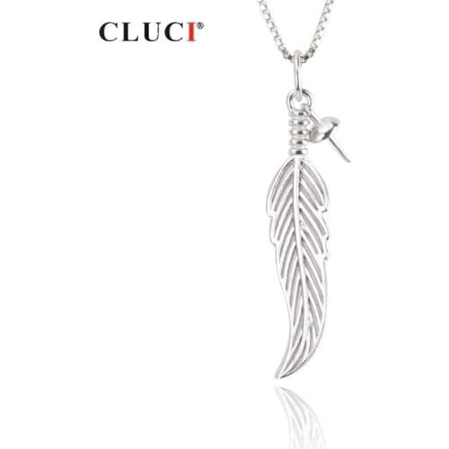 CLUCI Real Silver 925 Feather Pendant for Necklace Sterling Silver Women Valentine Day Gift Pendant Jewelry SP285SB