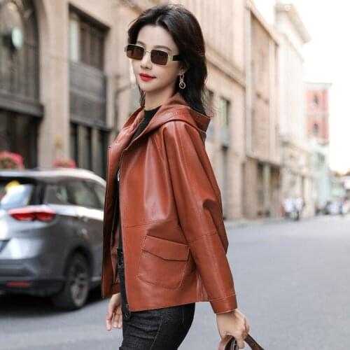 Womens Sheepskin Coat Short 100% Genuine Leather Jacket Women Hooded Casual Clothes Spring Autumn 2021 Chaqueta Mujer Pph3213