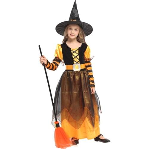 Little Naughty Orange Black Witch Costume Sorceress Costumes for Girls Halloween Purim Party Carnival Cosplay Dress Up