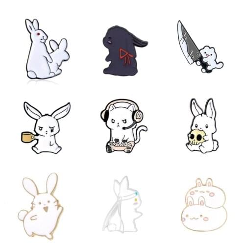 Cute Cartoon Style Rabbit Lapel Pins Enamel Badges Brooches For Women Anime Hijab Pins Decorative Badges Brooches On Backpack