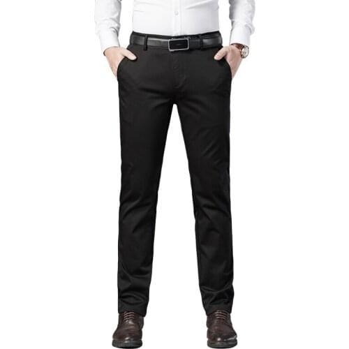 2021 Spring New Mens Cotton Straight Casual Pants Business Fashion Solid Color Elasticity Khaki Trousers Male Brand Red 38