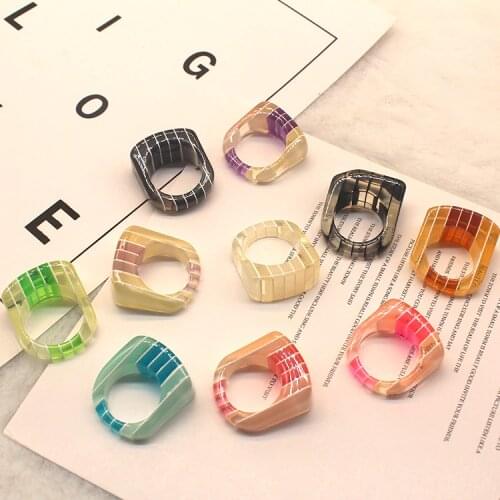 New Fashion Colorful Transparent Acrylic Resin Mix Painted Stripe Rings For Women Girl Charm Geometry Water Drop Ring Jewelry