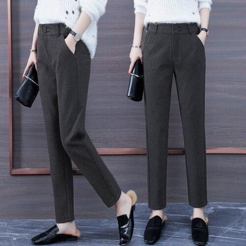Women 2021 Autumn Winter New Thicken Long Harem Pants Female Plus Size OL Style Wool Work Suit Pants Loose Ladies Trousers Y488