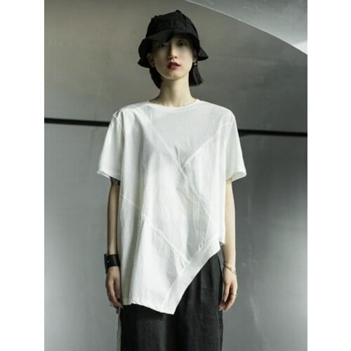 Original designer YS harbor style hollow-out loose irregular short-sleeved t-shirt