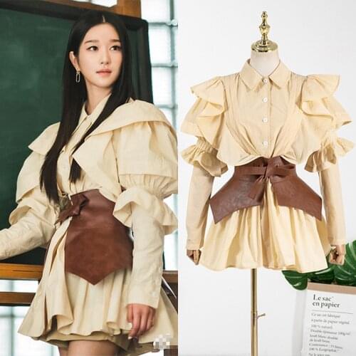 Elagant Women Mini Shirt Dress Lantern Long Sleeve Lady Short Dress Turndown Collar Party Dress Female Dresses Vestidos