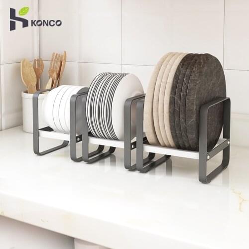 KONCO Kitchen Cabinet Storage Shelves Dish Rack Household Carbon Steel Chopping Board Storage Rack With Non-Slip Pads