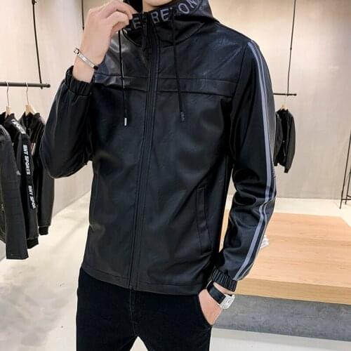 Casual Hooded Leather Jackets Mens PU Jacket Coat Motorcycle Leather Jackets Letter Jacket 2020 Winter Men Leather Clothing Male