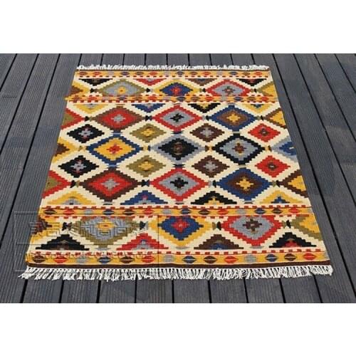 Kilim Square carpets cover knitted for carpets living room Ethnic Style geometric Wool Rug Carpet