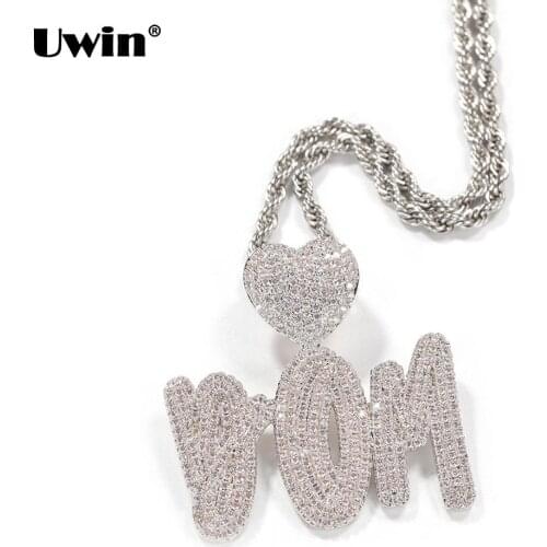 Uwin Customized NameNecklace with Love Heart Clasp Layers Cursive Style Iced Out CZ Letter Pendant Hiphop Jewelry Best Gift