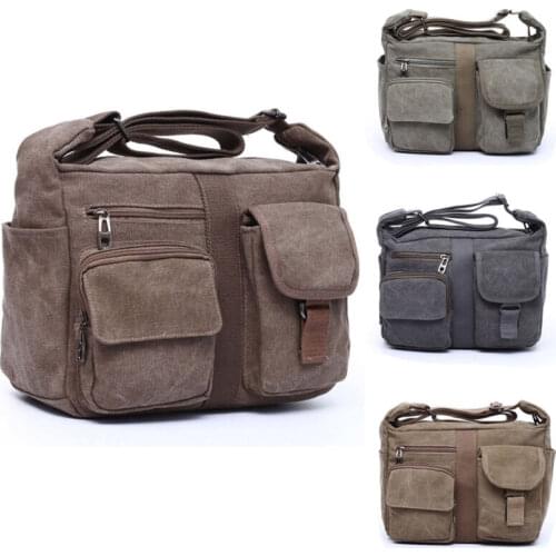 Mens Vintage Canvas Military Satchel Messanger Bag Cross Body Shoulder Bag High-Capacity Fashion Simplicity Casual All-Match
