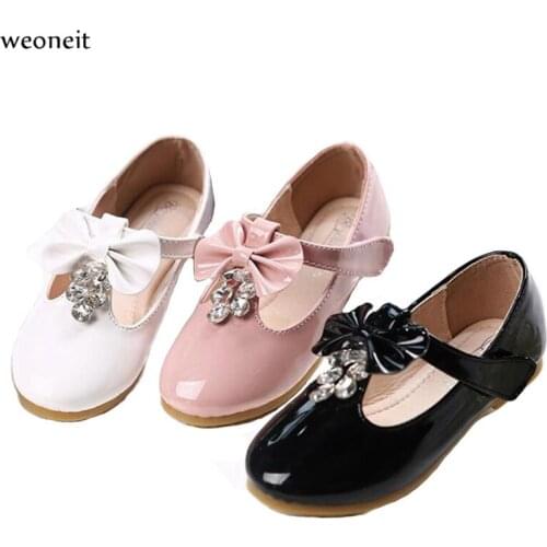 Weoneit Girl Shoes Spring Autumn Princess Shoes for Girls Children Party Wedding Shoes with Bow Flat Shoes Size 25-34
