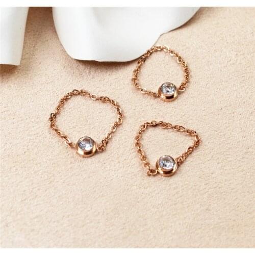 YUN RUO Brand Rose Gold Color Zircon Ring Chain Design for Woman Girl Gift Couple Jewelry 316 L Stainless Steel Ring Top Quality