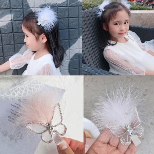 White Feather Butterfly Hair Clips Handmade Lace Girls Hairpin Cute Princess Dance Birthday Party Barrettes Kids Headwear