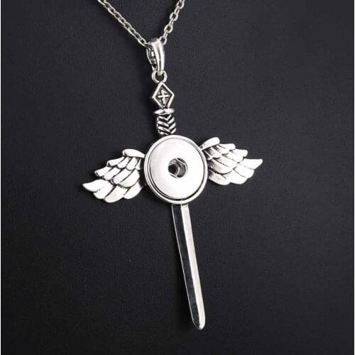 New Snap Jewelry Simple Wings Cross 18mm Snap Button Necklace with 60cm Chains Snap Pendant Necklace for Women Necklaces 9836
